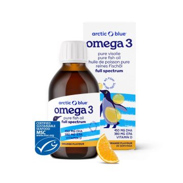 Kids Omega-3 visolie DHA & EPA met vitamine D3 (Arctic Blue) 150ml (sinaasappel)