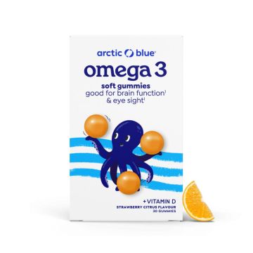 Kids Omega-3 gummies DHA & EPA vitamine D3 (Arctic Blue) 30st (aardbei-citroen)