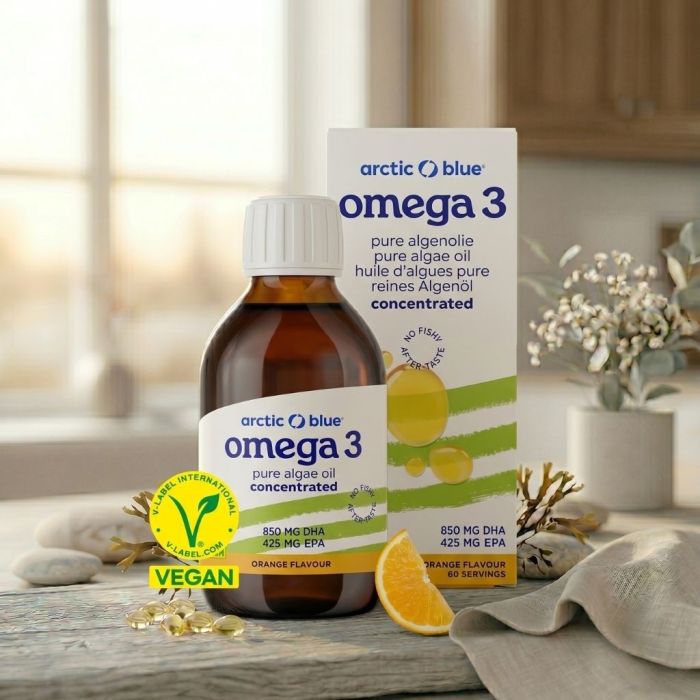 Omega-3 algenolie DHA & EPA hooggedosseerd (Arctic Blue) 150ml Omega-3 algenolie DHA & EPA hooggedosseerd (Arctic Blue) 150ml