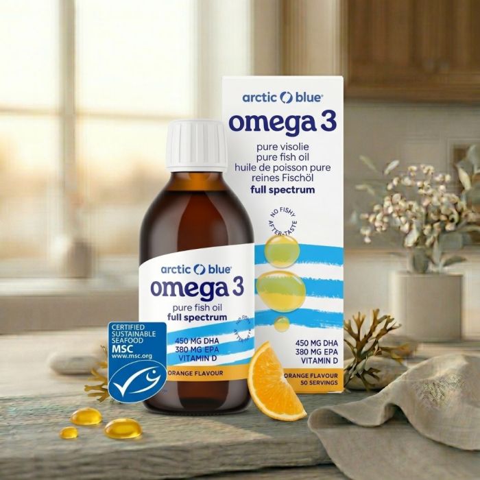 Flesje Arctic Blue omega 3 visolie met vitamine D3 250ml
Flesje Arctic Blue omega 3 visolie met vitamine D3 250ml