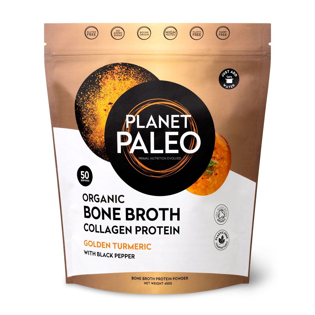 Organic Bone Broth Collagen Protein Golden Turmeric (Planet Paleo) 450 gram